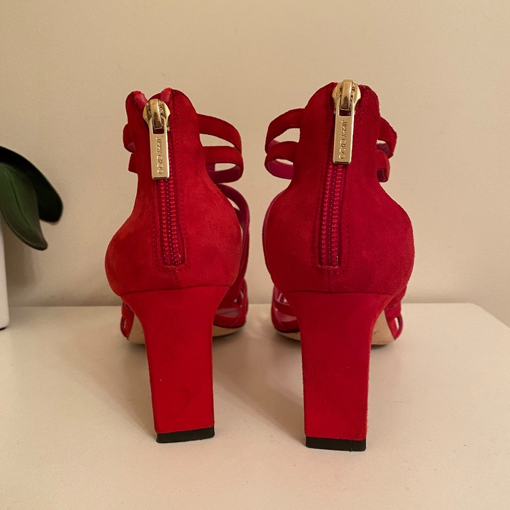 EUC JIMMY CHOO Red Suede Sandals IT 38 Fits like US 7 - Picture 4 of 11